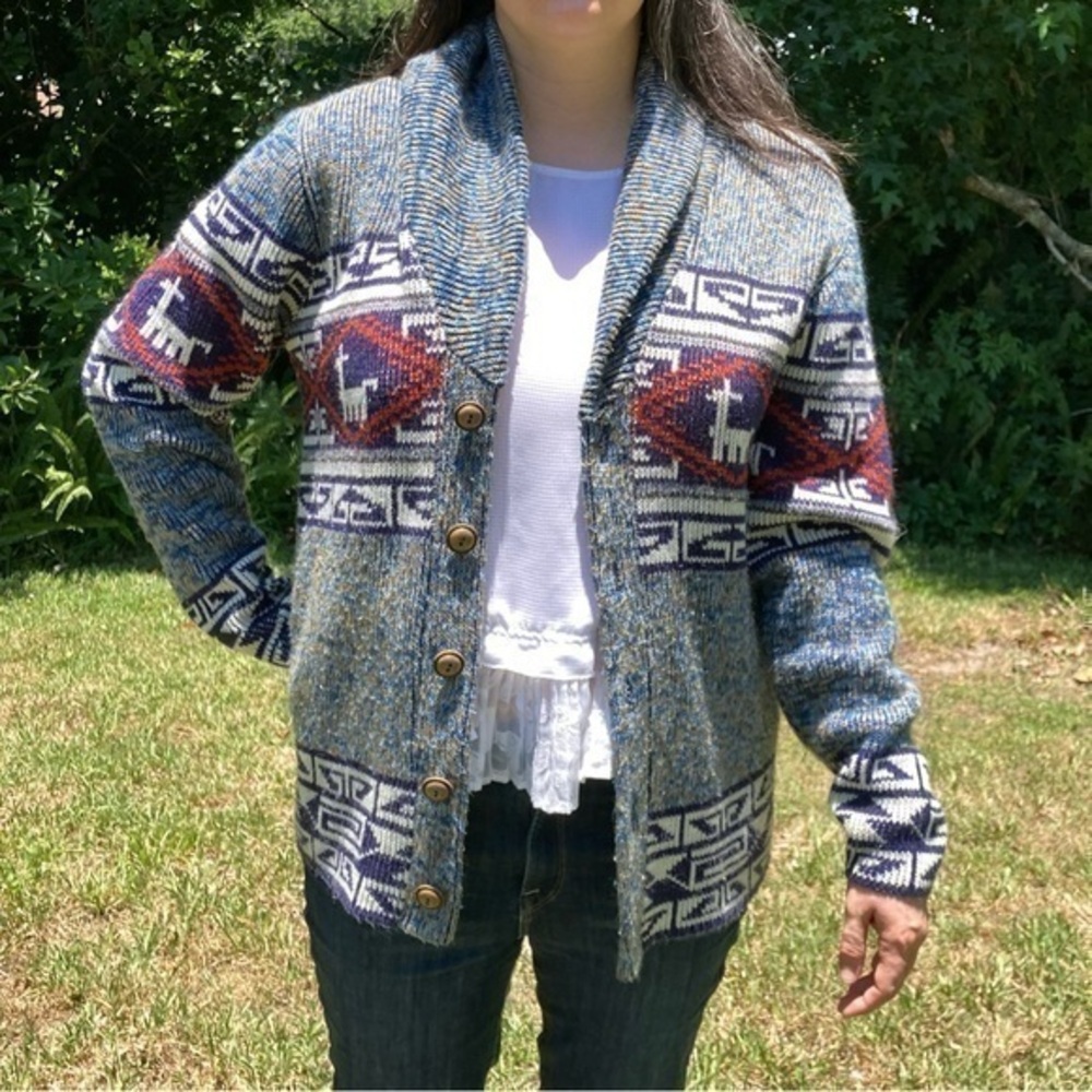 Vintage 70s style Cowichan cardigan sweater